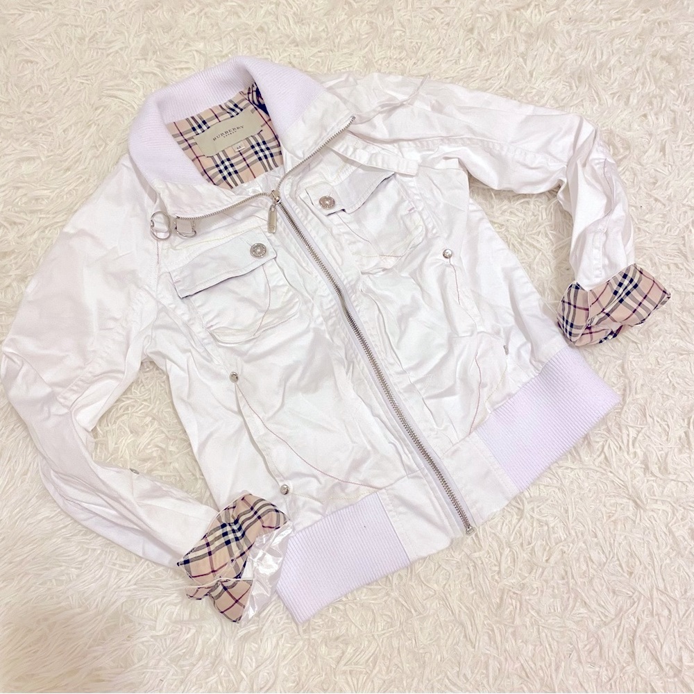 Burberry London White Nova Check button zip jacket top sweater rare M